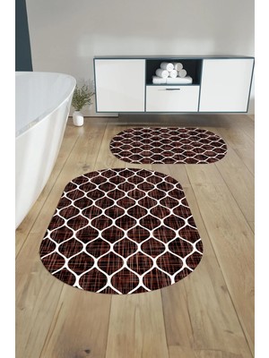 Mikasso Dijital Baskılı Yıkanabilir Sade Kupa Desenli Oval Banyo Paspası Klozet Takımı Polyester Bordo