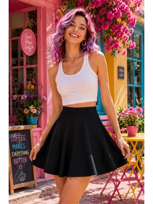 Catspy Kadın Dalgıç Kumaş Kloş Mini Etek