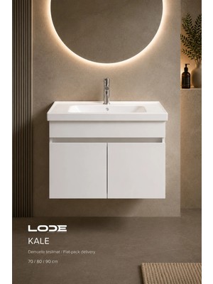 Lode Bath Kale 90 CM Beyaz Demonte Lavabolu Alt Banyo Dolabı, Seramik Lavabo Dahil