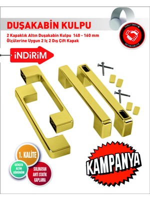 Mikasso Duşakabin Cam Kapı Kare Kulp 4 Adet Duşakabin Kolu Gold 14-16 cm
