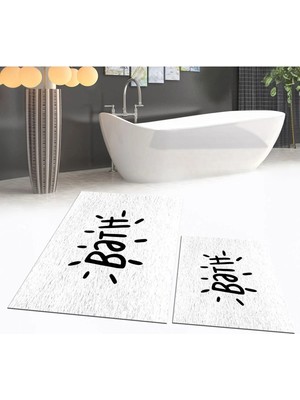 Mikasso Dijital Baskılı Kaymaz Taban Yıkanabilir Ikili Banyo Paspas Klozet Takımı, V-Klozet-09-Beyaz, Polyes