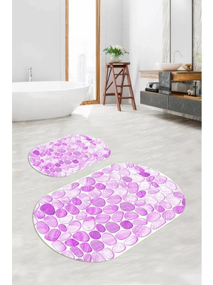 Mikasso Dijital Baskılı 3D Kaymaz Taban Yıkanabilir Oval Banyo Paspası 2'li Klozet Takımı Polyester Çok Renk