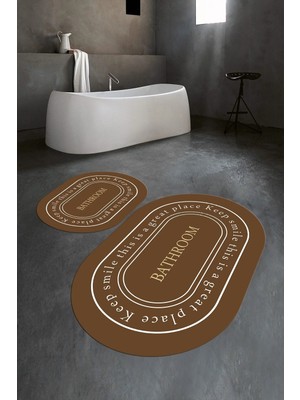 Mikasso Dijital Baskılı Kaymaz Yıkanabilir Bathroom Oval Banyo Takımı Klozet Takımı Polyester Kahverengi