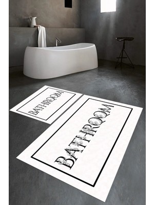 Mikasso Dijital Baskılı Kaymaz Yıkanabilir Bathroom Ikili Banyo Takımı Klozet Takımı Polyester Beyaz