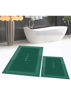 Mikasso Dijital Baskılı Kaymaz Taban Yıkanabilir Ikili Banyo Paspas Klozet Takımı, V-Klozet-03-Yeşil, Polyes