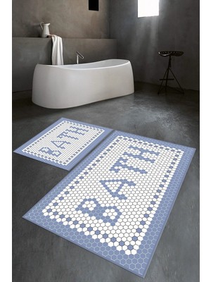 Mikasso Dijital Baskılı Kaymaz Yıkanabilir Bath Ikili Banyo Takımı Klozet Takımı Polyester Mavi