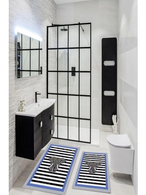Mikasso Yıkanabilir Kaymaz Pamuk Dokuma Taban Mavi Fil 60X100-50X60 2'li Banyo Paspası Klozet Takımı Orta (6