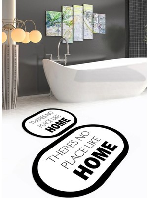 Mikasso Dijital Baskılı Kaymaz Yıkanabilir Home Oval Banyo Takımı Klozet Takımı Polyester Beyaz