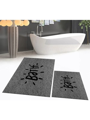 Mikasso Dijital Baskılı Kaymaz Taban Yıkanabilir Ikili Banyo Paspas Klozet Takımı, V-Klozet-09-Gri, Polyeste