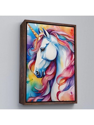 Trezon Ahşap Çerçeveli Sevimli Renkli Unicorn TABLOSU-7919
