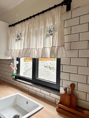 Mikasso Zeytin Desen Pinterest Countryketen Kısa Fırfırlı Country Mutfak, Cafe,banyo, Çiftlik Evi Perdesi Ke