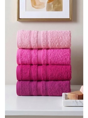 Mikasso 4'lü Havlu Seti | El, Yüz ve Saç Havlusu | 50X90 cm - %100 Pamuk Havlu - Havlu Takımı Pamuk Pembe