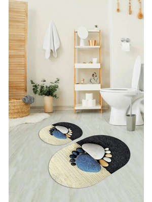 Mikasso 3D Dijital Baskılı Kaymaz Taban Yıkanabilir Oval Banyo Takımı Klozet Takımı Polyester Çok Renkli