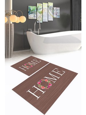 Mikasso Dijital Baskılı Kaymaz Yıkanabilir Home Ikili Banyo Takımı Klozet Takımı Polyester Kahverengi