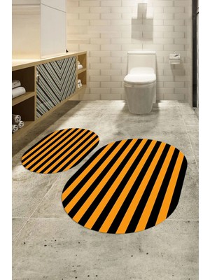 Mikasso Dijital Baskılı Kaymaz Taban Yıkanabilir Oval Banyo Takımı Klozet Takımı, N-O-Klozet-50-Turuncu, Pol