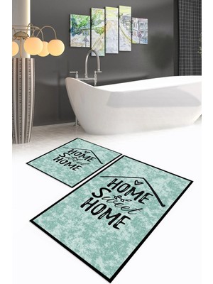 Mikasso Dijital Baskılı Kaymaz Yıkanabilir Home Ikili Banyo Takımı Klozet Takımı Polyester Yeşil