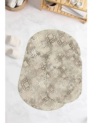 Mikasso Dijital Baskılı Kaymaz Taban Yıkanabilir Oval Banyo Paspası 2'li Klozet Takımı Polyester Çok Renkli