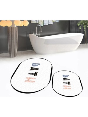Mikasso Dijital Baskılı Kaymaz Taban Yıkanabilir Oval Ikili Banyo Paspas Klozet Takımı, V-O-Klozet-08-Beyaz,