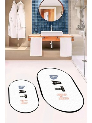 Mikasso Dijital Yıkanabilir Kaymaz Renkli Bath Yazılı Ikili Oval Banyo Paspası Klozet Takımı Polipropilen Be