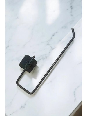 Mikasso Kare Yapışkanlı Siyah Kağıt Rulo Havluluk Yapışkanlı Askı Vidalı Banyo Askısı Siyah Metal