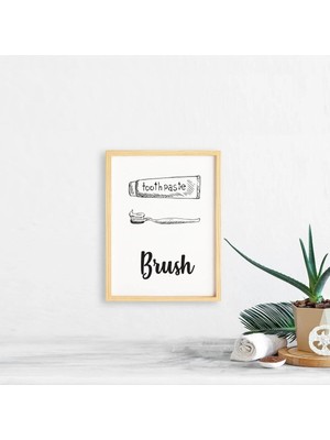 Mikasso Banyo-Brush-Fırça Ahşap Çerçeveli Tekli Tablo Seti Ahşap Bej