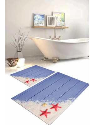Mikasso Dijital Baskılı Yıkanabilir Modern Deniz Yıldızı Banyo Paspası Klozet Takımı Polyester Mor