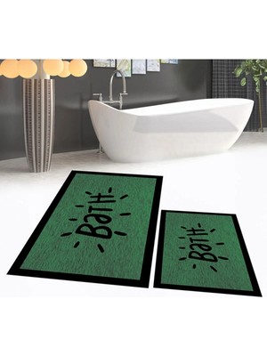 Mikasso Dijital Baskılı Kaymaz Taban Yıkanabilir Ikili Banyo Paspas Klozet Takımı, V-Klozet-10-Yeşil, Polyes
