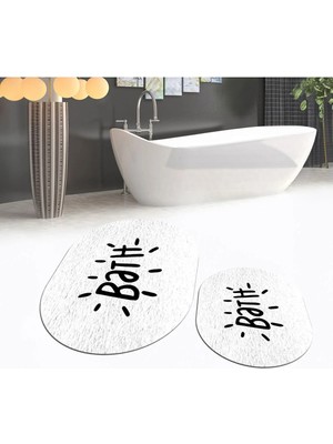 Mikasso Dijital Baskılı Kaymaz Taban Yıkanabilir Oval Ikili Banyo Paspas Klozet Takımı, V-O-Klozet-09-Beyaz,