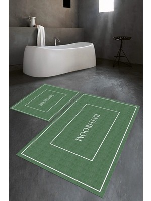 Mikasso Dijital Baskılı Kaymaz Yıkanabilir Bathroom Ikili Banyo Takımı Klozet Takımı Polyester Yeşil