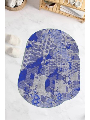 Mikasso Dijital Baskılı Kaymaz Taban Yıkanabilir Oval Banyo Paspası 2'li Klozet Takımı Polyester Çok Renkli