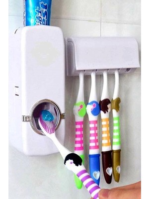 Mikasso Diş Macunu Sıkma Makinesi Fırça Tutucu Macun Sıkacağı Banyo 5 Li Diş Fırçalığı Fırça Plastik Beyaz