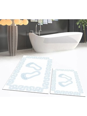 Mikasso Dijital Baskılı Kaymaz Taban Yıkanabilir Ikili Banyo Paspas Klozet Takımı, V-Klozet-18-Beyaz, Polyes
