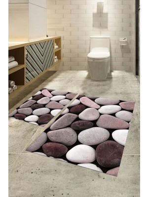 Mikasso 3D Dijital Baskılı Kaymaz Taban Yıkanabilir Ikili Banyo Takımı Klozet Takımı, N-Klozet-46-Pembe, Pol