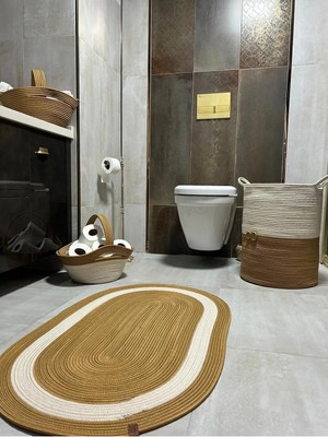 Mikasso Jüt Halı Kilim Paspas Oval Model Özel Tasarım Jüt Jüt El Dokuması Orta (6 - 12 Mm) Beyaz Saçaksız (O
