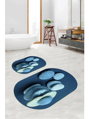 Mikasso Dijital Baskılı 3D Kaymaz Taban Yıkanabilir Oval Banyo Paspası 2'li Klozet Takımı Polyester Çok Renk