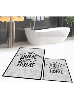 Mikasso Dijital Baskılı Kaymaz Taban Yıkanabilir Ikili Banyo Paspas Klozet Takımı, V-Klozet-14-Gri, Polyeste