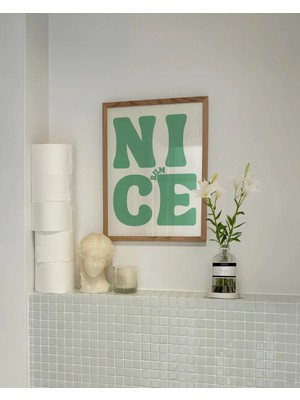 Mikasso Nice Bum, Banyo Posteri, Banyo Temalı Çerçevesiz Poster Kağıt Turkuaz Çerçevesiz