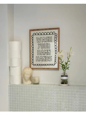 Mikasso Wash Your Damn Hands, Banyo Temalı Poster, Çerçevesiz Banyo Posteri, Banyo Dekorasyon Kağıt Siyah Çe