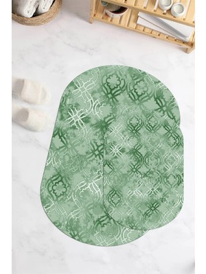Mikasso Dijital Baskılı Kaymaz Taban Yıkanabilir Oval Banyo Paspası 2'li Klozet Takımı Polyester Çok Renkli