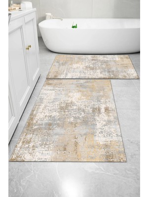 Mikasso Kaymaz Taban Yıkanabilir 2'li Set Banyo Halısı Banyo Paspası Klozet Takımı (4) Polyester Ince (6 mm