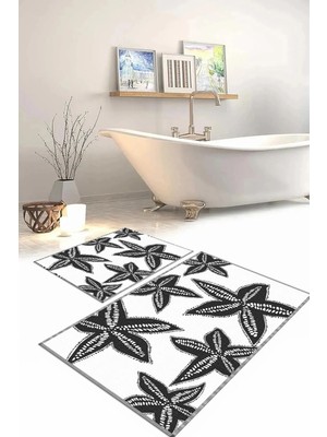 Mikasso Dijital Baskılı Yıkanabilir Kaymaz Taban Deniz Yıldızı Banyo Paspası Klozet Takımı Polyester Gri
