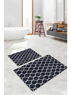 Mikasso Dijital Baskılı Yıkanabilir Sade Kupa Desenli Banyo Paspası Klozet Takımı Polyester Lacivert