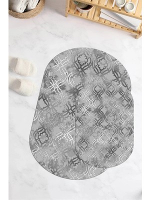 Mikasso Dijital Baskılı Kaymaz Taban Yıkanabilir Oval Banyo Paspası 2'li Klozet Takımı Polyester Çok Renkli