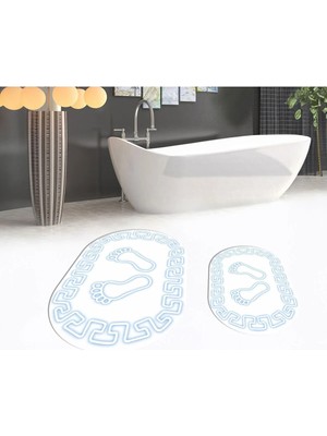 Mikasso Dijital Baskılı Kaymaz Taban Yıkanabilir Oval Ikili Banyo Paspas Klozet Takımı, V-O-Klozet-18-Beyaz,