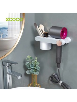 Mikasso Ecoco Duvara Yapışkanlı Saç Kurutma Makinesi Tutacağı Gri Beyaz Plastik Gri