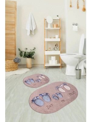 Mikasso 3D Dijital Baskılı Kaymaz Taban Yıkanabilir Oval Banyo Takımı Klozet Takımı Polyester Mavi