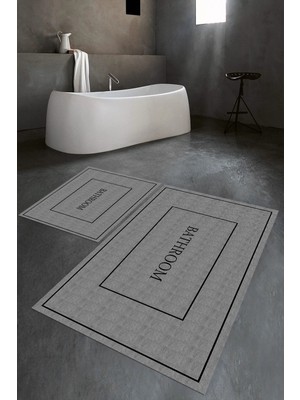 Mikasso Dijital Baskılı Kaymaz Yıkanabilir Bathroom Ikili Banyo Takımı Klozet Takımı Polyester Gri