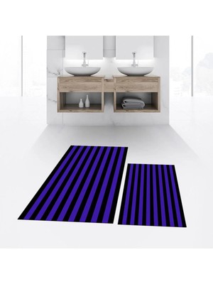 Mikasso Dijital Baskılı Kaymaz Taban Yıkanabilir Ikili Banyo Paspas Klozet Takımı, V-Klozet-50-Mor, Polyeste
