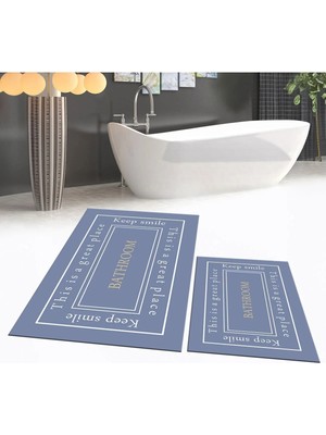 Mikasso Dijital Baskılı Kaymaz Taban Yıkanabilir Ikili Banyo Paspas Klozet Takımı, V-Klozet-05-Mavi, Polyest