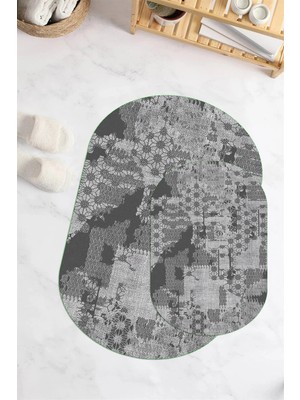 Mikasso Dijital Baskılı Kaymaz Taban Yıkanabilir Oval Banyo Paspası 2'li Klozet Takımı Polyester Çok Renkli